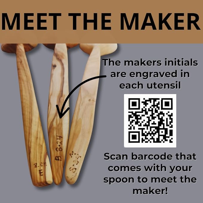 OLIVE WOOD SPATULA - Built-in Herb Stripper, Wooden Frying Spatula, Artisan Utensil, Fair-Trade, Handcrafted Cooking Utensils -LESVOS WOODCRAFT - Bloomnest