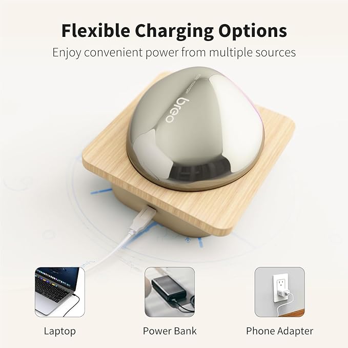 Breo Portable Mini Scalp Massager – IPX7 Waterproof Rechargeable Head Massager for Scalp Relax, Stress Relief Tool with Bamboo Wood Charging Base, Removable Massage Nodes (Silver with Base) breo