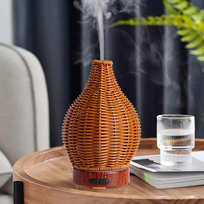 Handwoven Essential Oil Diffuser, Aromatherapy Diffuser for Home Office Decor, Birthday Gifts for Women, Moms and Grandmas Cool Mist Humidifier with 7-Color Lights, Waterless Auto-Off Air Diffusers Kobodon