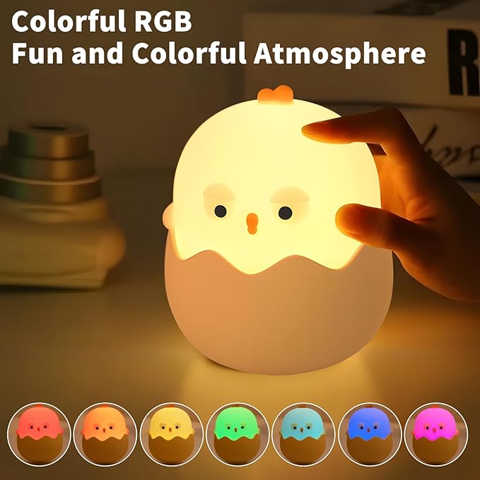 Easter Chick Egg Night Light - Dimmable 7-Color LED Nursery Lamp for Babies, Soft Silicone Touch Eggshell Decor for Easter Basket, Bedroom & Kids Room, Easter Gifts & Birthday Presents - Bloomnest
