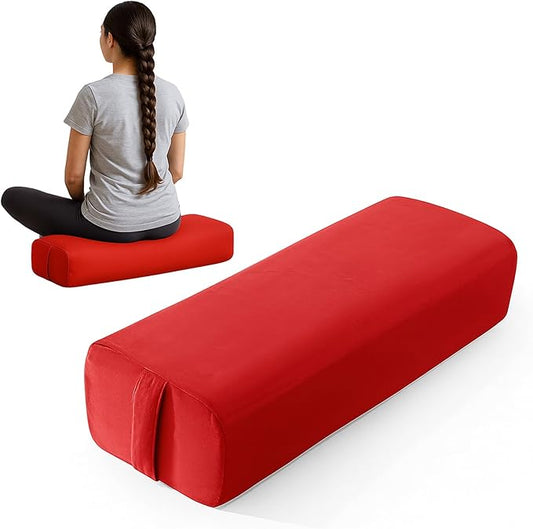 Rectangular Yoga Bolster Pillow for Meditation, Yoga & Back Support – Soft Meditation Cushion with Removable Hand Wash Cotton Cover & Carry Handle (Red) - Bloomnest