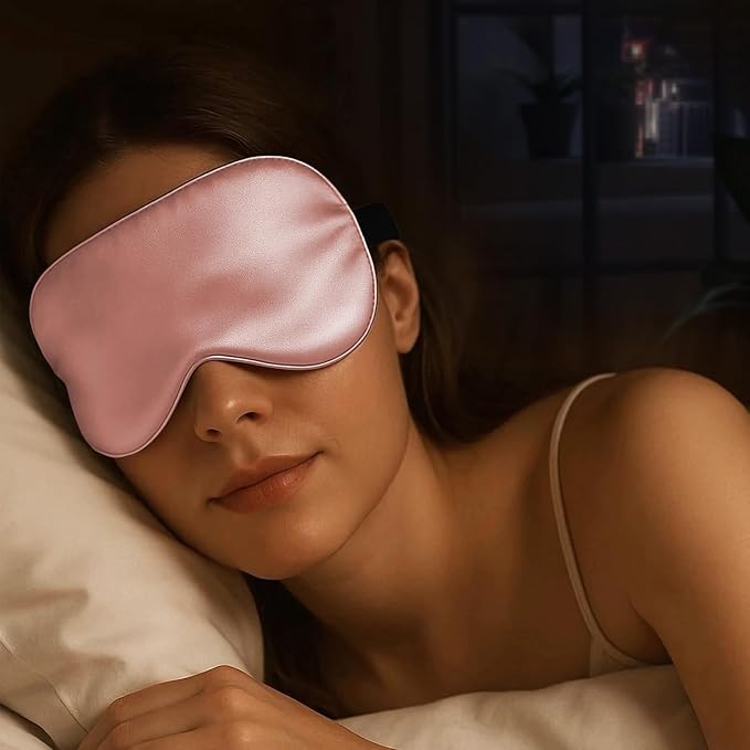 Luxury 22 Momme 100% Mulberry Silk Sleep Mask – 3D Eye Mask with Adjustable Strap, Gentle on Skin and Eyes, Provides Complete Light Blockage for Deep Sleep (Pink, Adjustable) - Bloomnest