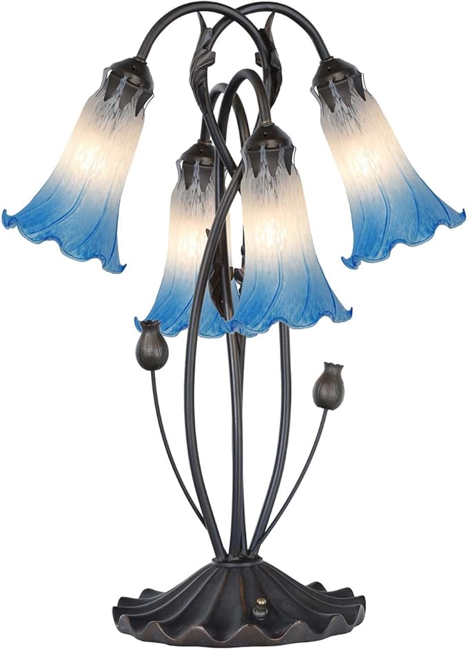 Bieye L10854 Lily Flower Blown Glass Accent Table Lamp for Living Room Bedroom Decoration (4-Light, Blue) - Bloomnest
