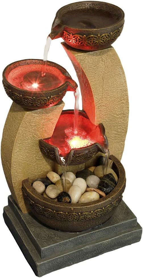 11" H Golden Tiered Bowl Fountain with Color Changing LED Lights with Adapter Brown - Bloomnest