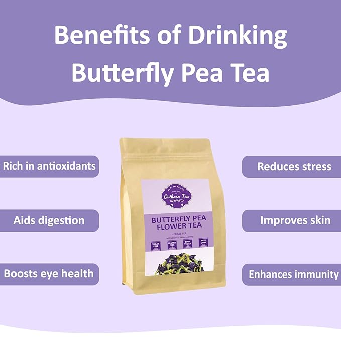 Ovikaso Tea, Butterfly Pea Flower Tea, 3.53 oz (300+ Cups), 100% Natural, Non-GMO, No Caffeine, Brew Hot or Iced tea, Baking, Cocktail, Herbal Tea - Bloomnest