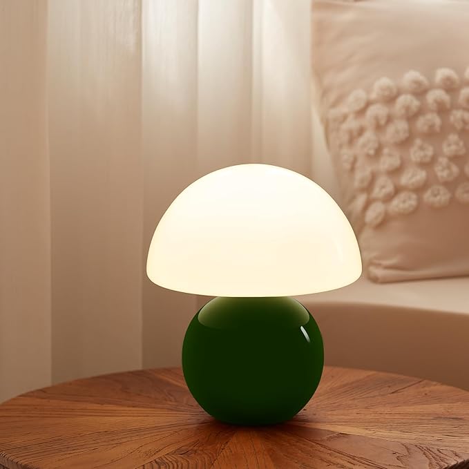 Mushroom Lamp Table Lamp for Bedroom,Desk Bedside Small Lamps for Living Room Night Stands,Mushroom Decor Cute Mini Modern Mid Century Lamps,Unique Aesthetic Home Decor(Christmas Green) - Bloomnest