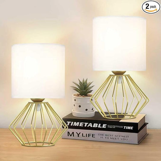 Hamilyeah Table Lamps Set of 2, Modern Bedside Lamps with White Fabric Shade, Industrial Night Stand Lamps with On/Off Switch, Gold Simple Lamp for Bedroom, Living Room - Bloomnest