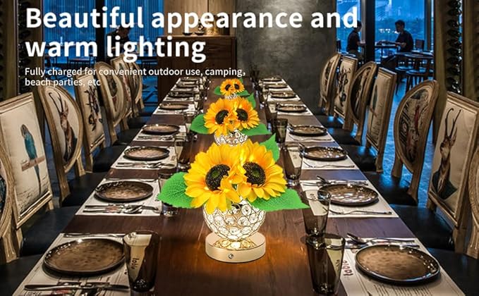 Flower Lamp with USB Charge,3-Colour Infinitely Dimmable Artificial Sunflower LED Table Lamp,Rechargeable Cordless Touch Small Night Light,Gift Ideas for Mothers Day,Xmas,Birthday (Sunflowers02) - Bloomnest