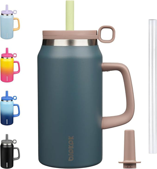 BJPKPK 50oz Insulated Tumbler with Handle Stainless Steel Travel Coffee Mug with Lid Reusable Large Water Bottle with Straw,Navy Blue - Bloomnest