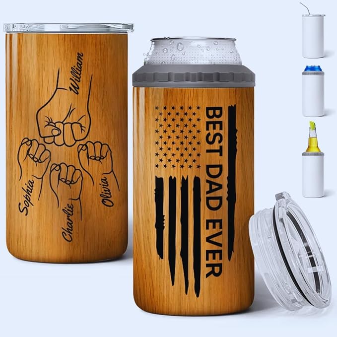 LASFOUR Best Dad Grandpa Ever Fist Bump Tumbler Outline Nation Flag Personalized Father‘s Day Custom Gift For Personalized Can Cooler Dad Tumbler, Birthday Gifts For Father From Kids, Husband Gifts - Bloomnest