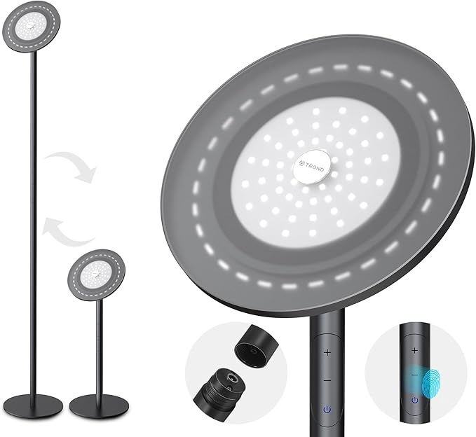 TROND Floor Lamp, Bright Sky LED Modern Torchiere Lamp, 71 in Tall Aluminum Pole Light, 5500K Natural Daylight Standing Light, Touch 5-Level Dimmable, 5000 lm, 30 Mins Timer for Living Room Bedroom - Bloomnest