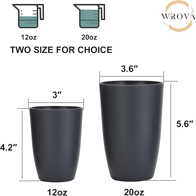 Wheat Straw Cups 8 PCS Good Alternative to Plastic Reusable Cups 12 oz Unbreakable Drinking Cup Reusable Dishwasher Safe Water Plastic Glasses Deep Grey - Bloomnest