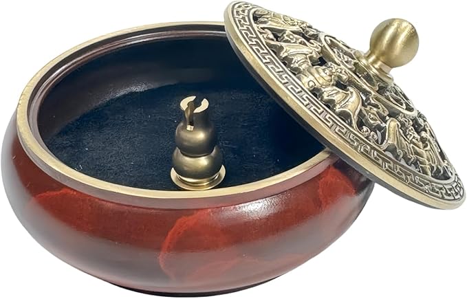 Red Brass Incense Burner with Stick Holder & Fireproof Cotton - Compatible with Cone, Charcoal Disc, Coil Incense | Handcrafted Durable Design for Home Altar, Meditation, Yoga - Bloomnest