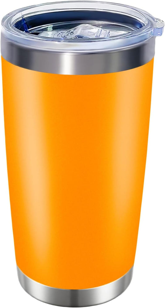 1 Pack 20oz Stainless Steel Tumbler with Lid, Leakproof Double Wall Travel Mug for Hot/Cold Drinks, Home Office Outdoor Party Use, Durable Powder Coated Insulated Cup/Orange