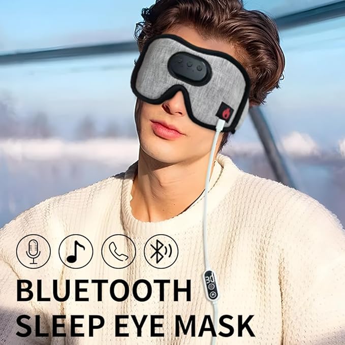Heated Eye Mask with Bluetooth Headphones SYPVRY Wireless Sleep Eye Mask Headphones for Sleeping with Temperature & Timer Control, Warm Eye Compress USB Heated Mask for Dry Eyes Style,Grey - Bloomnest