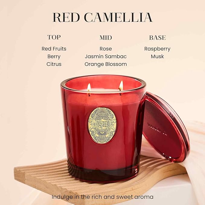 M&SENSE Large Two-Wick Strong Soy Candle | Red Camellia & Vivid Red | 19.8 oz, 120H Burn Time | Luxury Scented Candle for Relaxation, Gifting, Home Décor | Ideal for Bedroom, Office, Party Ambiance - Bloomnest
