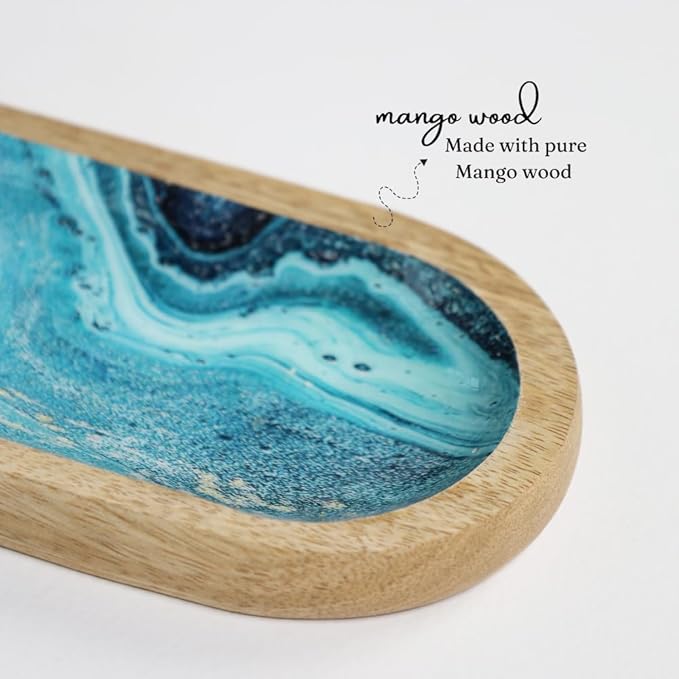 The Art Box Hand-Painted Incense Burner Holder Ocean Blue - 12x4x1 inch Wooden Long Incense Stick Tray Holder for Modern Gift, Ash Catcher Incense Stick Holder - Meditation & Yoga - Bloomnest
