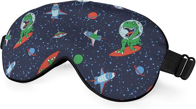 Astronaut Dinosaur Sleep Eye Mask Eye Cover Rex Tyrannosaurus Space Surf Funny Animal Silk Eye Mask for Sleeping with Adjustable Strap for Travel Nap Shift Work Office - Bloomnest