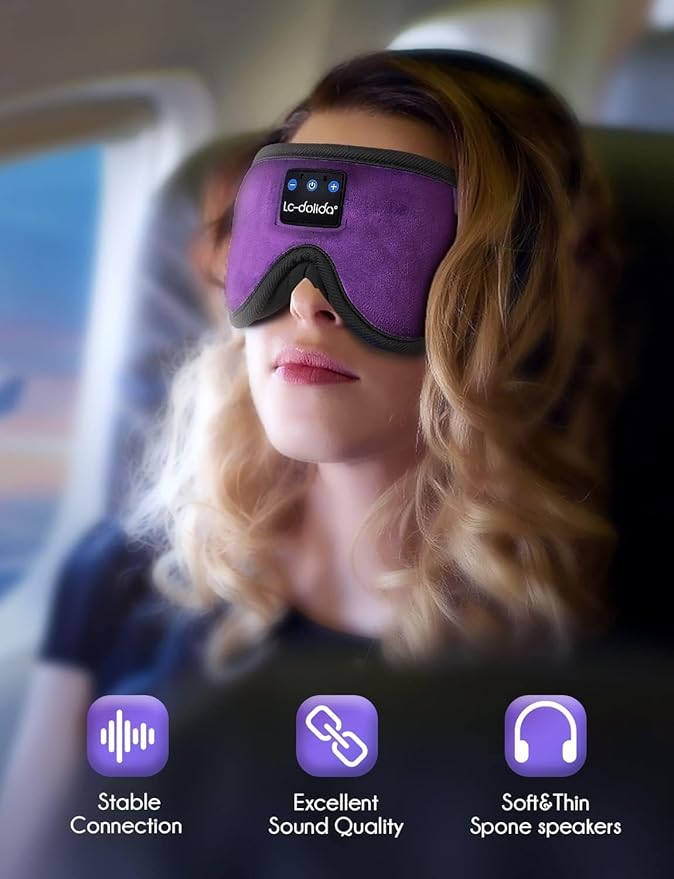 LC-dolida Sleep Headphones, Sleep Mask Bluetooth Wireless Music Eye Mask, Sleeping Headphones for Side Sleepers Sleep Mask with Bluetooth Headphones Ultra-Thin Stereo Speakers Perfect for Sleeping - Bloomnest