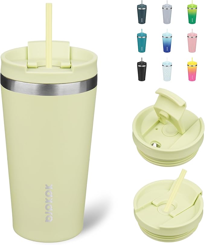 BJPKPK 18oz Insulated Tumbler With lid And Straw Stainless Steel Tumblers Travel Coffee Mug Reusable Thermal Cup,Macaron Green - Bloomnest