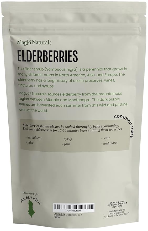 MagJo Dried Elderberries - 100% Wild crafted Dried Elder berries - 2lb Bulk - Non-Irradiated, Non-GMO, Whole Black Elderberry Immune Support - Raw Vegan Sambucus 2 Pack - Bloomnest