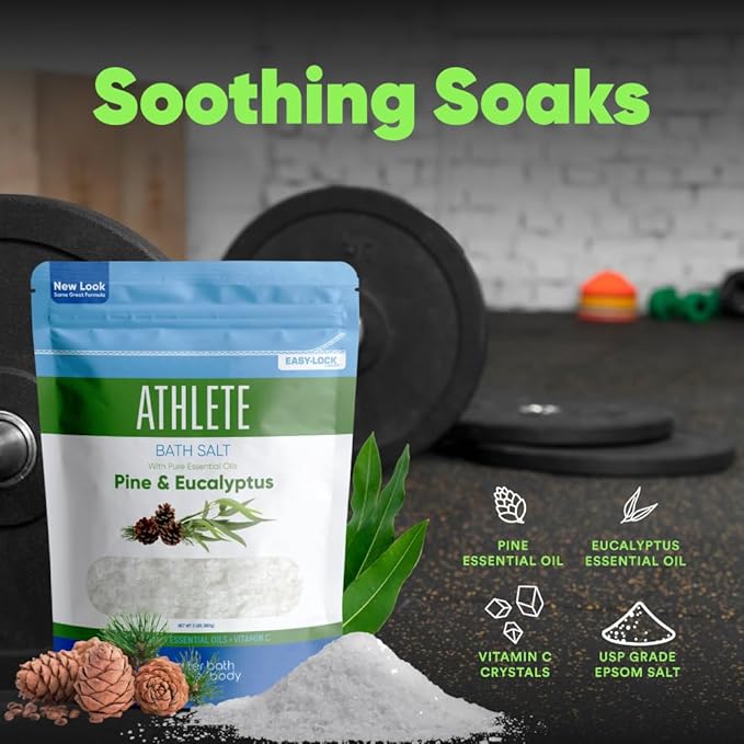 Athlete Bath Salt 32 Ounces Epsom Salt with Natural Lavender, Pine, Peppermint and Eucalyptus Essential Oils Plus Vitamin C in BPA Free Pouch with Easy Press-Lock Seal - Bloomnest