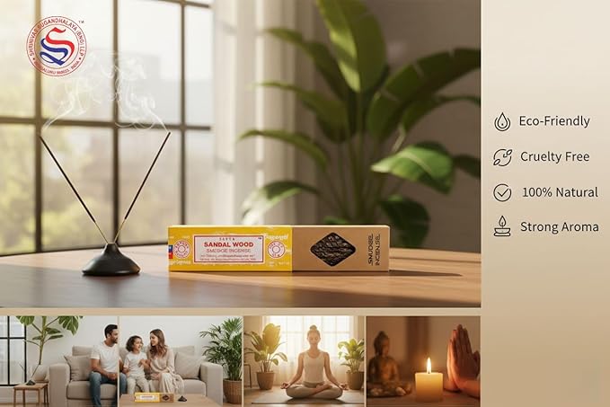Satya Smudge Incense Stick – Hand-Rolled Indian Masala Incense for Meditation, Yoga & Spiritual Cleansing Pack of 6 (Smudge Sandalwood) Satya