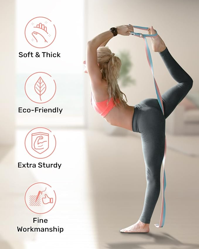 Tumaz Yoga Strap/Stretch Bands [15+ Colors, 6/8/10 Feet Options] with Extra Safe Adjustable D-Ring Buckle, Durable and Comfy Delicate Texture - Best for Daily Stretching, Physical Therapy, Fitness - Bloomnest