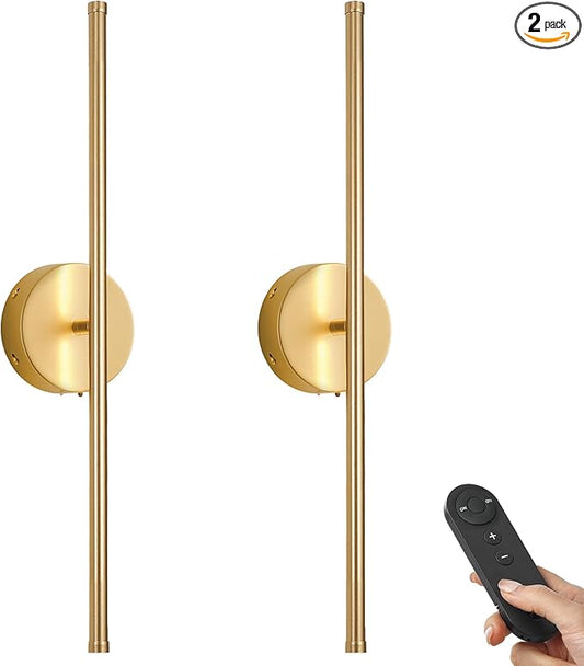 Battery Operated Wall Sconces, Dimmable Wall Sconces Set of Two, 350°Rotate, 3000K LED Gold Wireless Wall Light for Living Room, Bedroom, Hallway, 20.4 Inch (2 Pack) - Bloomnest