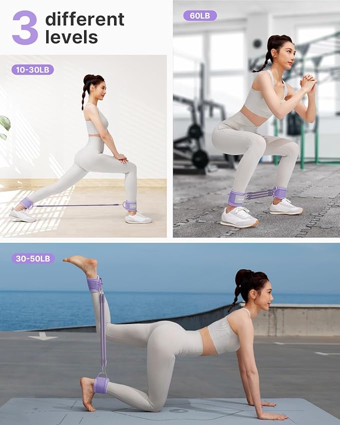 YOTTOY Ankle Resistance Bands with Cuffs, Adjustable Ankle Straps for Leg & Glute Workout, Butt Exercise Bands for Cable Machines Women, Perfect for Hip Fitness & Booty Training