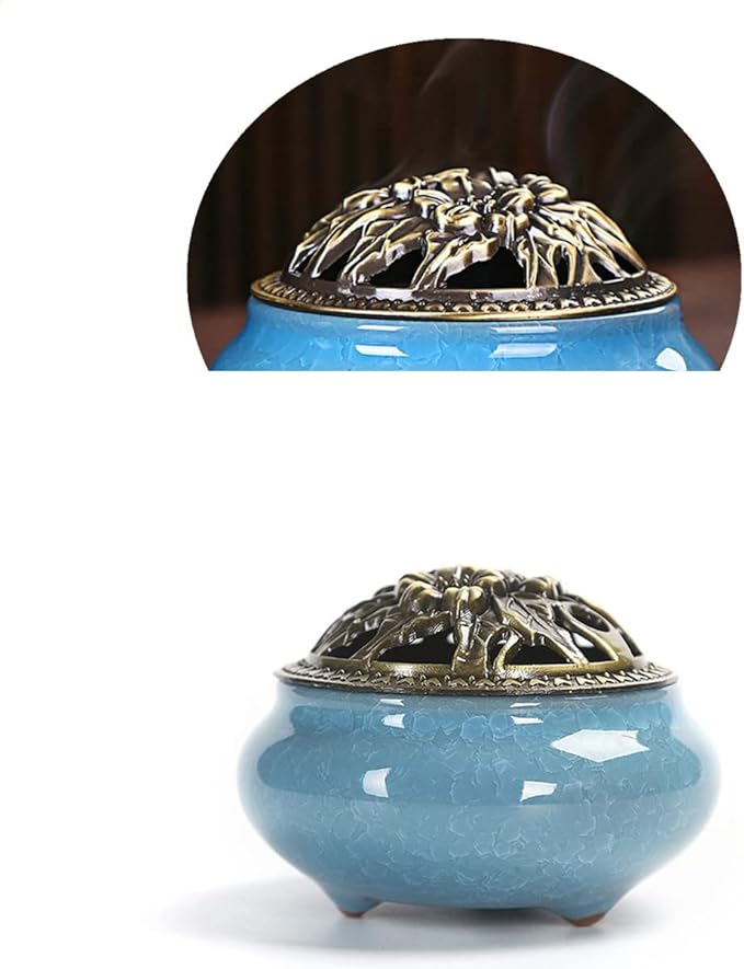 Ceramic Incense Burner, Ceramic Incense Burner with Lid, Cone Incense Burner, Cone Coil Incense Holder for Home Decor Yoga Spa Meditation(Blue) - Bloomnest