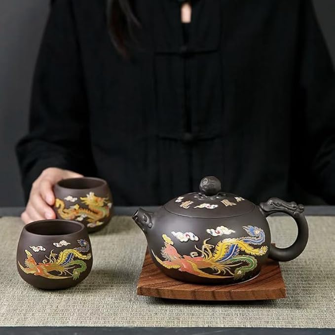 Hand-made Dragon and Phoenix Color-changing Purple Clay Teapot Zisha Tea Pot Kung Fu Tea Set Tea Lover‘s Gift (2Cups) - Bloomnest