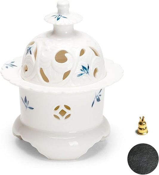 Handcrafted Ceramic Incense Burner (Hand-Painted Orchid), Three-Legged Incense Holder for Coil, Stick or Incense Seal, Elegant Chinese Incense Holder for Home Fragrance Decor - Bloomnest