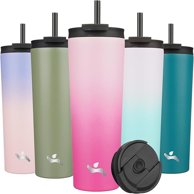 30 OZ Insulated Tumbler with Lid and 2 Straws Stainless Steel Water Bottle Vacuum Travel Mug Coffee Cup,Cherry - Bloomnest