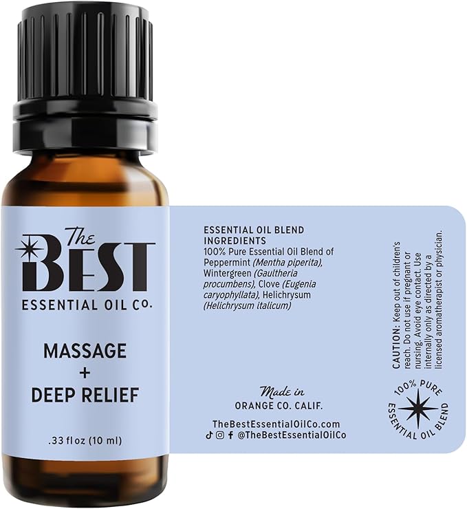 The Best Massage + Deep Relief Essential Oil Blend- Premium Grade- 100% Pure & Natural for Aromatherapy, Diffuser, Spa, Massage, Air Freshener- 10 ml (.33 fl oz) - Bloomnest