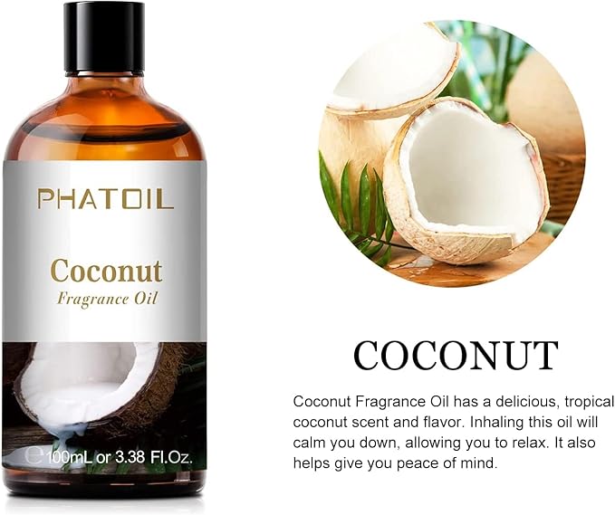 PHATOIL 3.38FL.OZ Coconut Fragrance Oils for Aromatherapy, Essential Oils for Diffusers for Home, Perfect for Diffuser, Yoga, Skin Care, DIY Candle and Soap Making - 100ml - Bloomnest