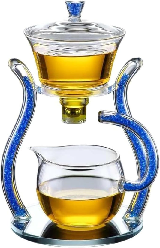 Magnetic Teapot Lazy Kung Fu Glass Semi Automatic Tea Set Household Transparent Tea Set Magnetic Induction Automatic Brewing Teapot Brewer (Onecolor)