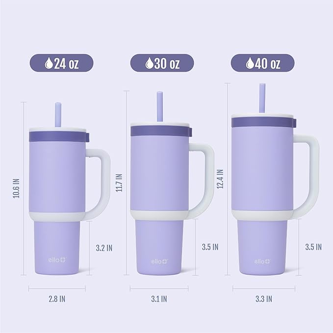 Ello Oasis 40 oz Tumbler with Handle & Retracting Straw | Reusable Insulated Stainless Steel Cup 100% Leakproof, Gifts for Teens Women Men | Keeps cold for 20 Hours, Cup Holder Friendly, Twilight - Bloomnest