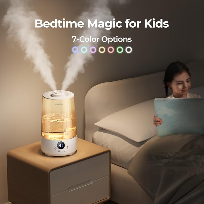 Homvana Humidifiers for Bedroom Home, 3.6 L Cool Mist Top-Fill 34H Super Long Time, Quiet 23dB, Baby Humidifier, Oil Diffuser for Large Room, House, Plant, Nursery, BPA FREE, Ultrasonic (Transparent) - Bloomnest