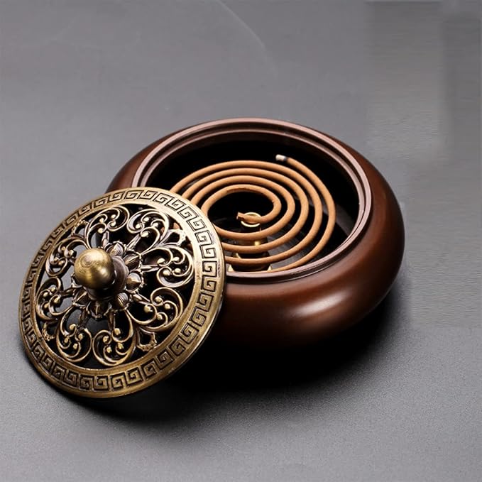 Copper Incense Burner, with Incense Stick Holder & Fire Cotton Lotus Incense Holder Cone Coil Incense Burner Ash Catcher with Lid for Indoor Ornament Handicraft Gifts - Bloomnest