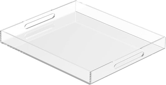 Acrylic Tray 20x16 with Cut Handles - Spill Proof Decorative Tray is an Ideal Countertop Organizer for Living Rooms, Ottoman Coffee Tables, Offices, Kitchens & Serving Guests - Bloomnest