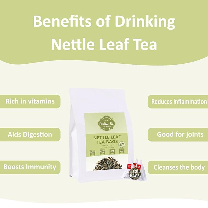 Ovikaso Tea, Nettle Leaf Tea Bags, 50 Pyramid Tea Bags, 1.5g/bag, Natural Stinging Nettle Tea, Direct from Source, Rich in Antioxidants & Support Bone Health, Herbal Tea - Bloomnest