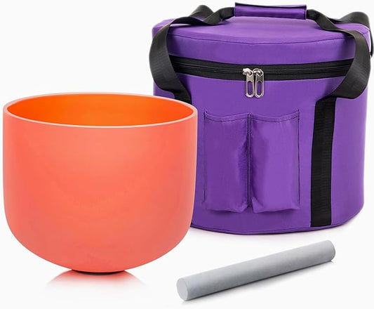 10 inch D Note 432hz Orange Color Crystal Singing Bowl Navel Chakra Meditation Sound Healing with Durable Carrying Case Suede Mallet Striker O-ring - Bloomnest