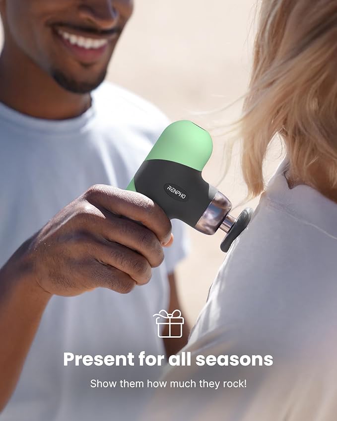 RENPHO Mini Thermal Massage Gun with Heat, Christmas Birthday Gifts for Women Men, Portable Deep Tissue Percussion Massager, Color Silicone Sleeves Travel Size with Carry Case, Spearmint - Bloomnest