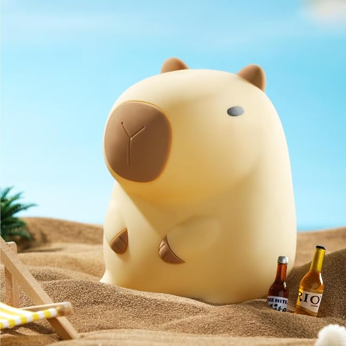 ATSUI Cute Capybara Night Light, LED Squishy Novelty Animal Lamp, Food Grade Silicone, 2 Level Dimmable, Breastfeeding Nursery Nightlight for Room Decor, Funny Gifts Stuff for Boys Girls Baby Children - Bloomnest