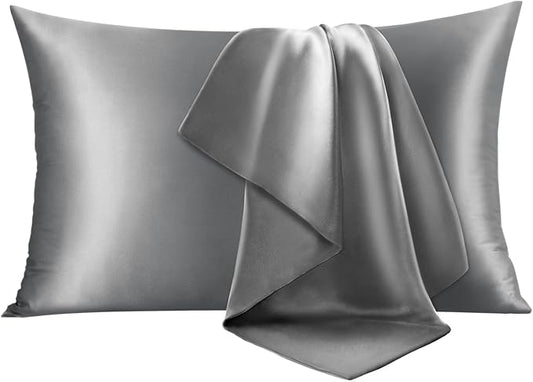 INFIIXSO Silk Pillow Cases Queen Size Set of 2-20x30Inches Silk Pillowcases with Hidden Zipper, Ultra Smooth and Soft Cooling Pillow Cases for Hot Sleepers (Dark Grey 20x30 Inches, 2 Pack) - Bloomnest