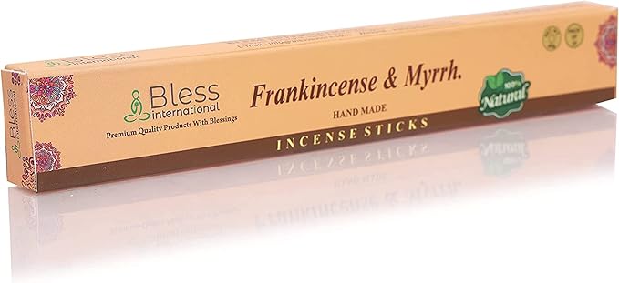 Bless-Frankincense-and-Myrrh 100%-Natural-Handmade-Hand-Dipped-Incense-Sticks Organic-Chemicals-Charcoal-Free Purification-Relaxation-Positivity-Yoga-Meditation Best-Woods-Scent (25 Sticks (1.4 OZ)) BlessInternational