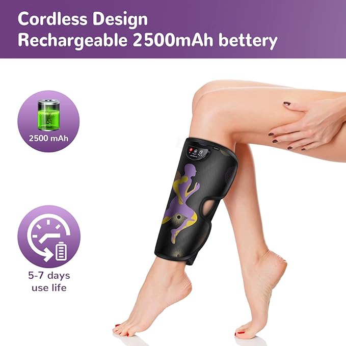 QUINEAR Rechargeable Leg Massager for Circulation and Pain Relief, Cordless Air Leg Compression System, Calf Massager Gift for Mom Dad Women Men FSA-HSA-Eligible - Bloomnest