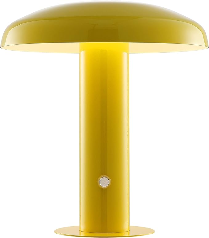 JONATHAN Y JYL7114C Suillius 11" Contemporary Bohemian Rechargeable/Cordless Portable Iron Integrated LED Mushroom Table Lamp Modern, Coastal Bedside Desk Nightstand Lamp, Yellow - Bloomnest