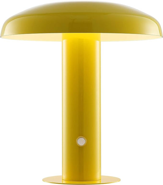 JONATHAN Y JYL7114C Suillius 11" Contemporary Bohemian Rechargeable/Cordless Portable Iron Integrated LED Mushroom Table Lamp Modern, Coastal Bedside Desk Nightstand Lamp, Yellow - Bloomnest